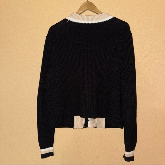 525 Women's Varsity Black and Cream Cardigan Sweater size Medium 100% cotton - Picture 4 of 5
